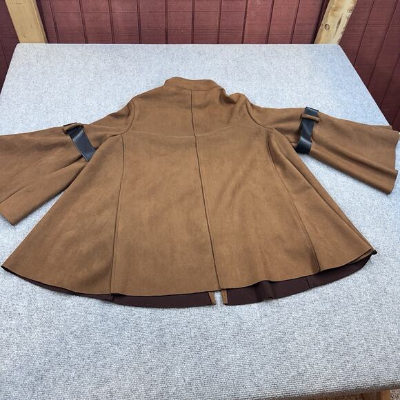 Joseph Ribkoff Swing Jacket Women 6 Brown Vegan Suede Bell Sleeves Full Zip - Picture 8 of 9